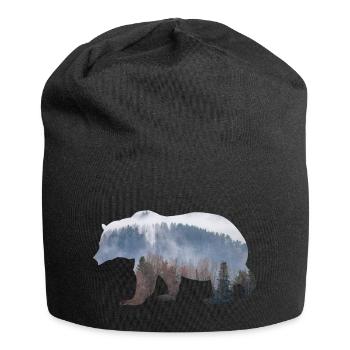 Bär mit Wald - Jersey-Beanie - Schwarz - Vorne