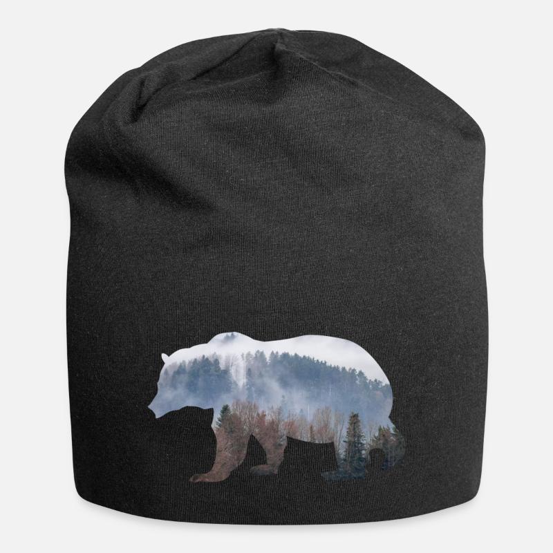 Bär mit Wald - Jersey-Beanie - Schwarz