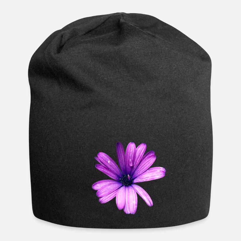Lila Blume - Jersey-Beanie - Schwarz