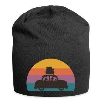Vacances femme avec chien dans voiture cadeau idée - Bonnet en jersey - noir - Devant