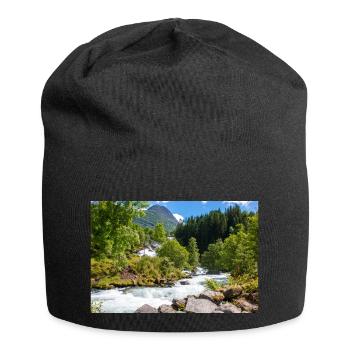 Geiranger panorama Storseterfossen Norwegen - Jersey-Beanie - Schwarz - Vorne