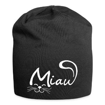 Miau Katze - Jersey-Beanie - Schwarz - Vorne