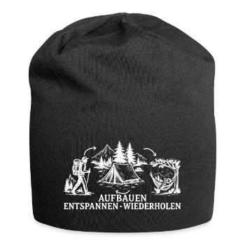 Camping Aufbauen Zelten Ausruhen Wiederholen - Jersey-Beanie - Schwarz - Vorne
