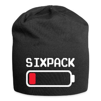 Six-pack – Fun outfit with a low battery - Jersey Beanie - black - Front