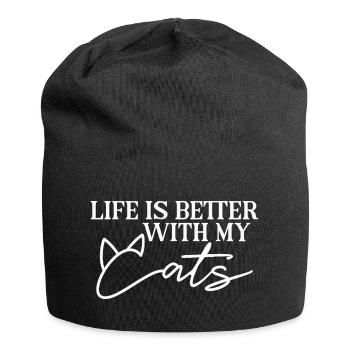 Life is better with cats cat mom cat dad - Jersey Beanie - black - Front