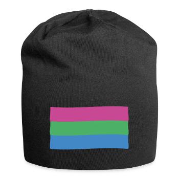 Polysexuelle Flagge: Stolz und Vielfalt - Jersey-Beanie - Schwarz - Vorne