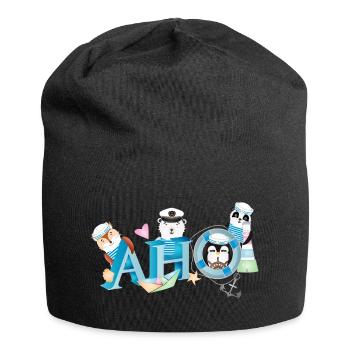 cute animals on the high seas with sailor's greeting - Jersey Beanie - black - Front