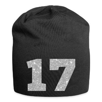 Nummer 17 Silberner Glitzer - 17. Jubiläum - Jersey-Beanie - Schwarz - Vorne