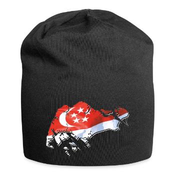 Drapeau de Singapour sur la carte de Singapour - Bonnet en jersey - noir - Devant