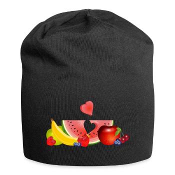Fruits colorés avec pastèque et cœur - Bonnet en jersey - noir - Devant