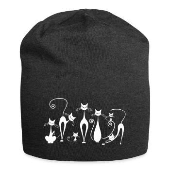 Verspielte Katzen Silhouetten im Skizzestil - Jersey-Beanie - Anthrazit - Vorne