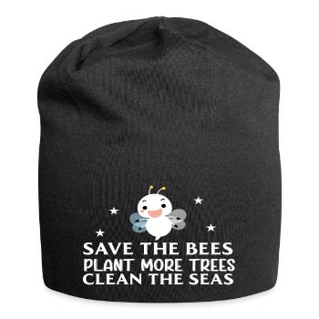 Save the Bees Plant more Trees Clean the Seas - Jersey-Beanie - Schwarz - Vorne