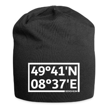 Bensheim Koordinaten - Jersey-Beanie - Schwarz - Vorne