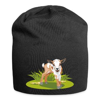 Niedliche Babyziege auf dem Rasen - Jersey-Beanie - Schwarz - Vorne