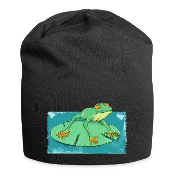 Cute geen frog in a pond - Jersey Beanie - black - Front