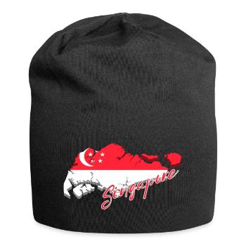 Landkarte von Singapur, Flagge von Singapur - Jersey-Beanie - Schwarz - Vorne