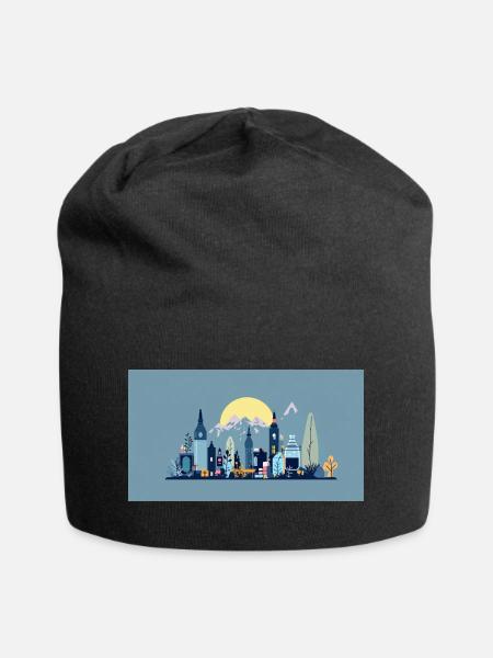 Sonnenstadt Skyline Illustration - Jersey-Beanie - Schwarz