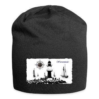 Warnemünde Leuchtturm Kompass Edition - Jersey-Beanie - Schwarz - Vorne