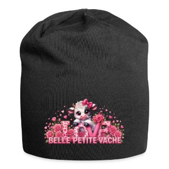 Vache Kawaii Amour et Roses - Bonnet en jersey - noir - Devant