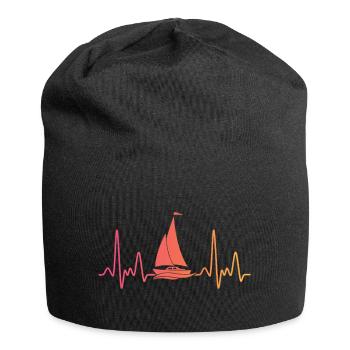 Sailing Boat Sunset Heartbeat Sailboat - Jersey Beanie - black - Front