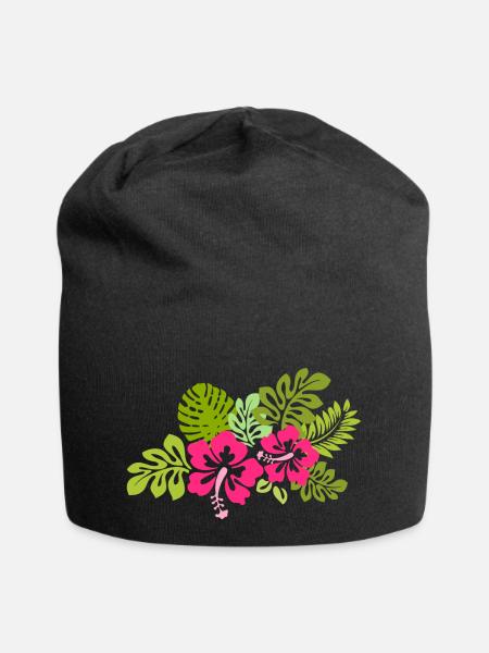 Blumen Hawaii tropisch Hibiskusblüte Hibiskus pink - Jersey-Beanie - Schwarz