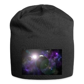 Mond und Erde mit Sonne - Jersey-Beanie - Schwarz - Vorne