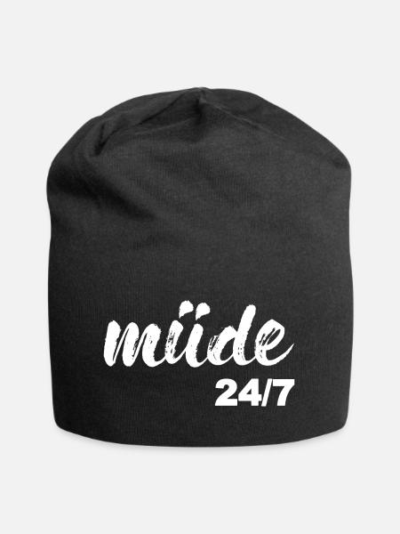 Müde, weiß - Jersey-Beanie - Schwarz