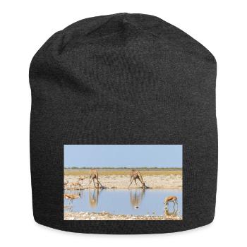 giraffe and Landscape in a Etosha National Park - Jersey Beanie - charcoal grey - Front
