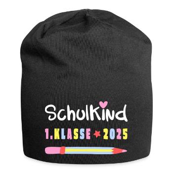 Geschenk Einschulung 2025 – Schulkind mit Name - Jersey-Beanie - Schwarz - Vorne