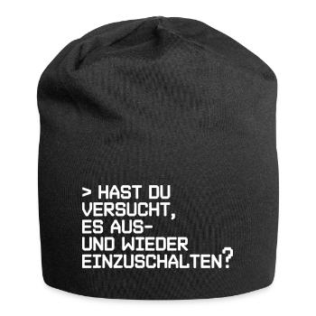 Tech Neustart Spruch: Aus- und Einschalten - Jersey-Beanie - Schwarz - Vorne