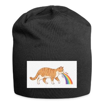 Cat Spitting Rainbow - Jersey Beanie - black - Front