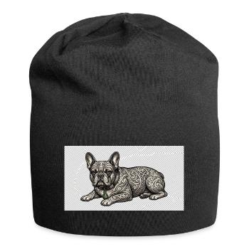 Ornate Bulldog Tattoo Muster - Jersey-Beanie - Schwarz - Vorne