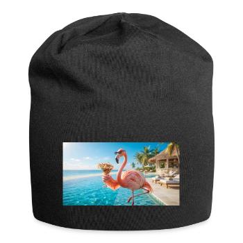 Flamingo feiert Happy Hour am Pool - Jersey-Beanie - Schwarz - Vorne