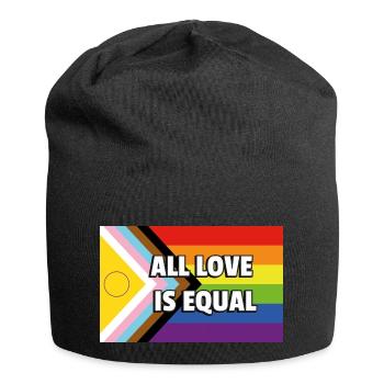 Inclusive Pride Progress Flag ALLE LIEBE IST GLEICH - Jersey-Beanie - Schwarz - Vorne