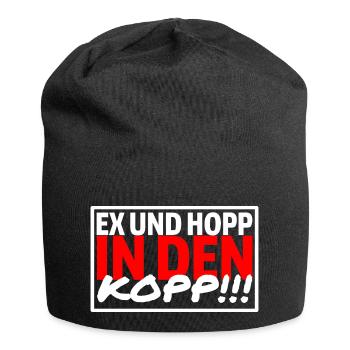EX UND HOPP IN DEN KOPP - Sprüche Party Saufen - Jersey-Beanie - Schwarz - Vorne
