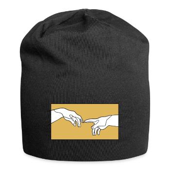 Kreation von Adam-Händen, Michelangelo-Inspiration - Jersey-Beanie - Schwarz - Vorne