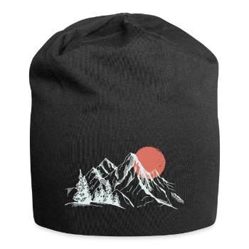 Purpurrote Sonne über schneebedeckten Gipfeln - Jersey-Beanie - Schwarz - Vorne