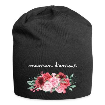 Maman d’amour fleurs - idée cadeau maman - Bonnet en jersey - noir - Devant