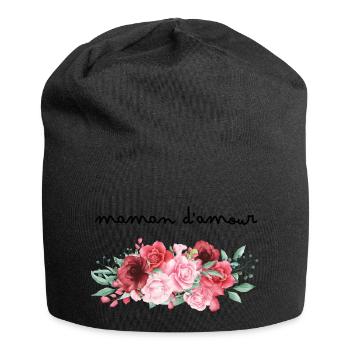 Maman d’amour fleurs - idée cadeau maman - Bonnet en jersey - noir - Devant