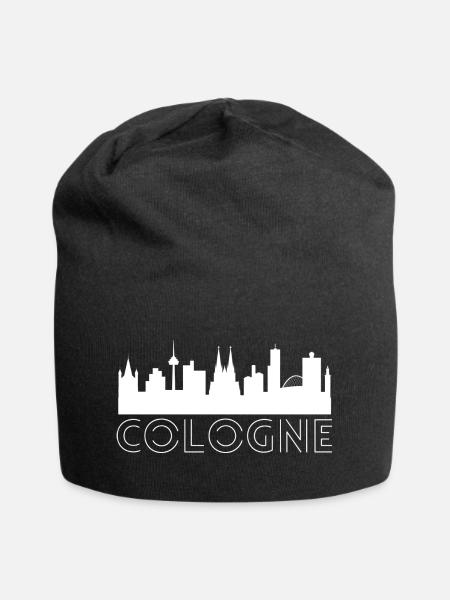 Köln Motiv mit Silhoutte der Stadt in weiss - Jersey-Beanie - Schwarz