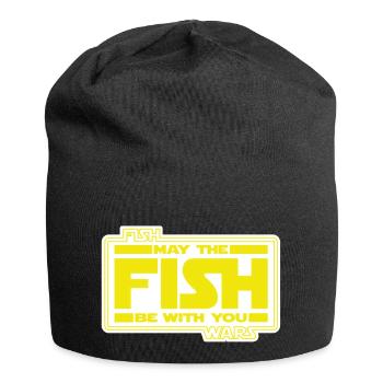 May the Fish be with YOU! (gelb/weiß) - Jersey-Beanie - Schwarz - Vorne