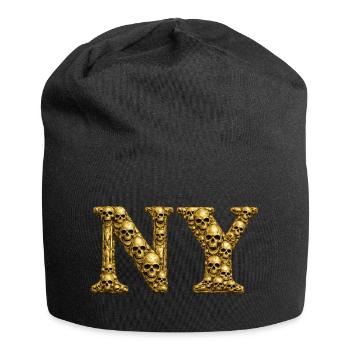 Goldene Schädel NY Buchstaben - Jersey-Beanie - Schwarz - Vorne