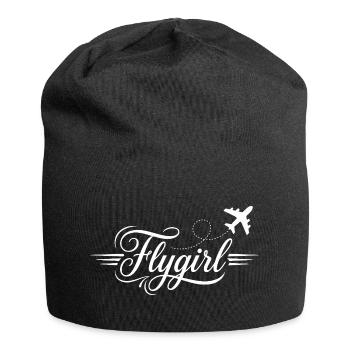 Flygirl Script mit Flugzeug-Schnörkel - Jersey-Beanie - Schwarz - Vorne
