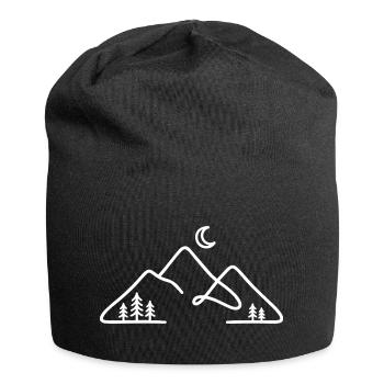 Minimalist mountain silhouette with moon - Jersey Beanie - black - Front