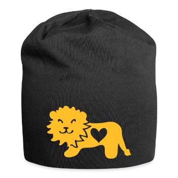 Löwe mit Herz - Jersey-Beanie - Schwarz - Vorne