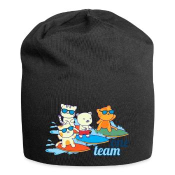 team family cat surfing bachelorette party office - Jersey Beanie - black - Front