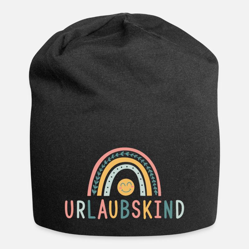 Urlaubskind - Regenbogen - Jersey-Beanie - Schwarz