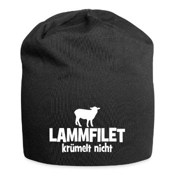 Lammfilet krümelt nicht - Grill - grillen - Jersey-Beanie - Schwarz - Vorne