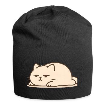Schlafende Katze im Kawaii Stil - Jersey-Beanie - Schwarz - Vorne