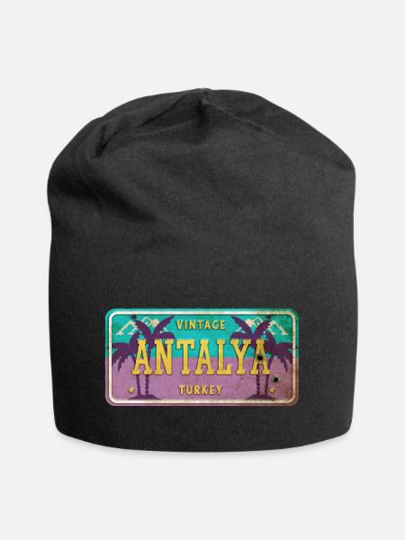 Antalya Türkei Beach Vintage Schild - Jersey-Beanie - Schwarz